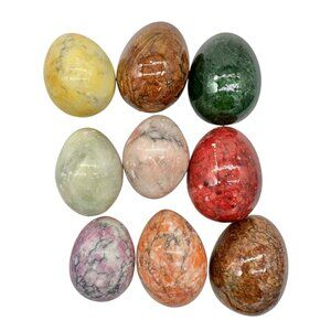 Polished Vintage Alabaster Decorative Eggs Set of 9 Multicolor